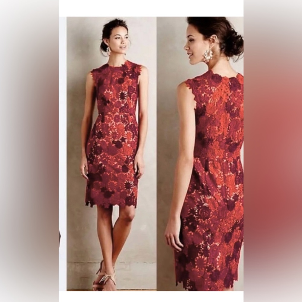 Anthropologie HD in Paris Red Lace Dress size 4